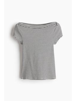 H&M - Women White Ribbed Boat-Neck Top