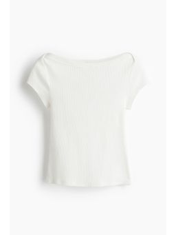 H&M - Women White Ribbed Boat-Neck Top