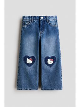 H&M - Girls Blue Printed Wide Leg Jeans