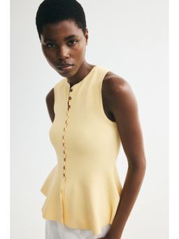 H&M - Women Yellow Rib-Knit Peplum Waistcoat