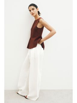 H&M - Women Brown Rib-Knit Peplum Waistcoat