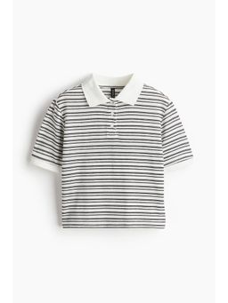 H&M - Women White Fine-Knit Polo Shirt