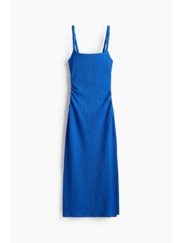 H&M - Women Blue Textured Jersey Midi Dress