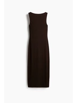 H&M - Women Brown Ribbed Jersey Midi Dress