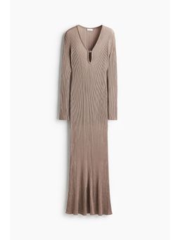 H&M - Women Beige Long Rib-Knit Dress