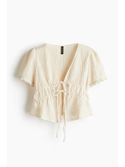 H&M - Women Beige Crinkled Tie-Front Top