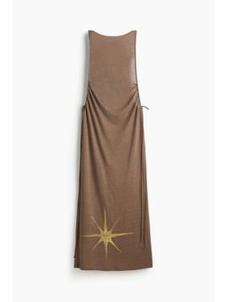H&M - Women Beige Drawstring-Detail Linen-Blend Dress