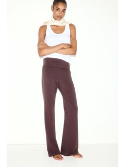 H&M - Women Purple Foldover-Waist Cotton Trousers
