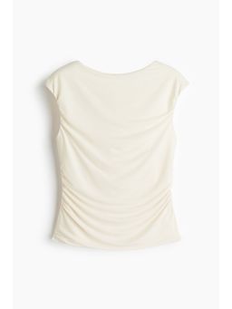 H&M - Women Beige Draped Cap-Sleeved Top