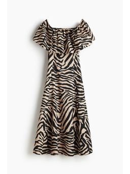 H&M - Women Beige Flounced Off-The-Shoulder Dress