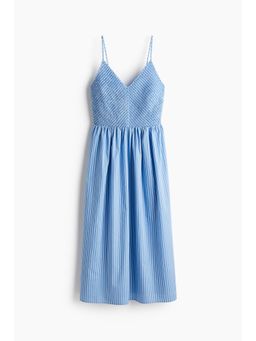 H&M - Women Blue Smocked-Bodice Cotton Dress