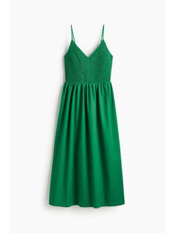 H&M - Women Green Smocked-Bodice Cotton Dress