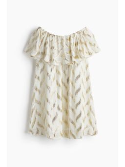 H&M - Women White Jacquard-Weave Off-The-Shoulder Dress