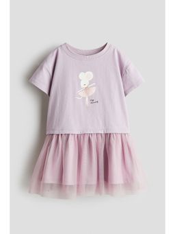 H&M - Girls Pink Print-Motif Tulle-Skirt Dress