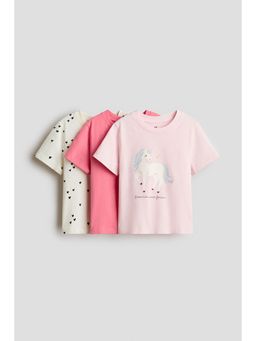 H&M - Girls Pink 3-Pack Printed T-Shirts
