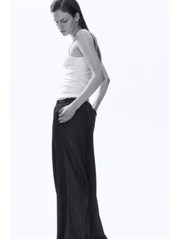 H&M - Women Blue Wide Paper Bag Trousers