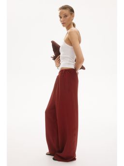 H&M - Women Red Linen-Blend Drawstring Pant