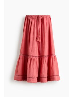 H&M - Women Red Lace-Inset Cotton Skirt