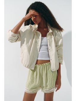 H&M - Women Green Drawstring-Detail Balloon Shorts