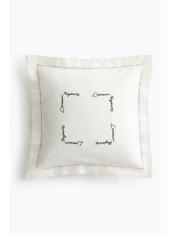 H&M - White Embroidery-Detail Linen-Blend Cushion Cover