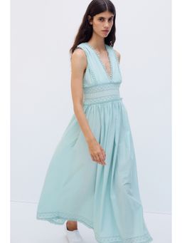 H&M - Women Turquoise MAMA Lace-Trimmed Cotton Nursing Dress