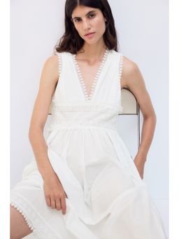 H&M - Women White MAMA Lace-Trimmed Cotton Nursing Dress