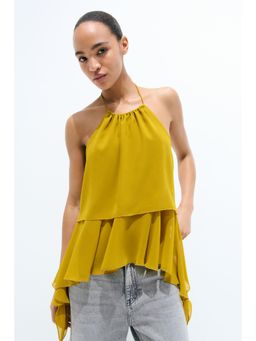 H&M - Women Yellow Draped-Panel Halter Neck Top