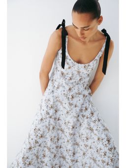 H&M - Women Blue Flared-Skirt Tie-Strap Dress