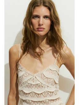 H&M - Women Beige Pointelle-Knit Strappy Top