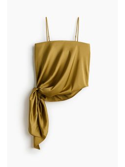 H&M - Women Yellow Draped-Panel Satin Strappy Top