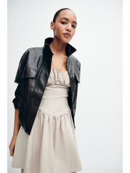 H&M - Women Beige Gathered Twill Dress