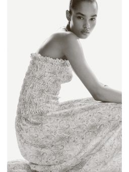 H&M - Women Beige Smocked Bandeau Dress