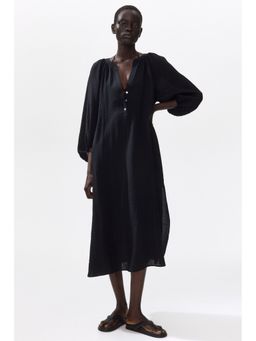 H&M - Women Black Oversized Tie-Belt Dress