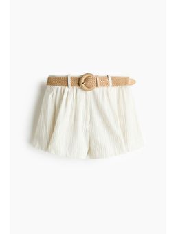 H&M - Women Beige Belted Cotton Shorts