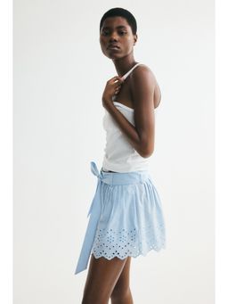 H&M - Women Blue Belted Cotton Shorts