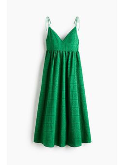 H&M - Women Green Tie-Strap Broderie Anglaise Dress