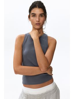 H&M - Women Grey Ribbed Cotton Vest Top