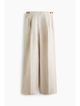 H&M - Women Beige Linen-Blend Tailored Trousers