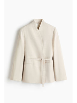 H&M - Women Beige Belted Linen-Blend Blazer