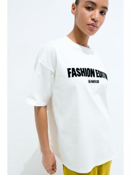 H&M - Women White Oversized Printed T-Shirt