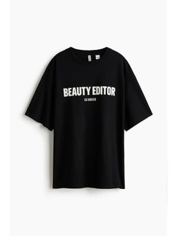 H&M - Women Black Oversized Printed T-Shirt