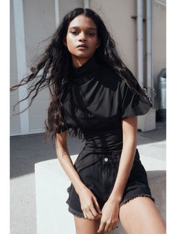 H&M - Women Black Asymmetric Turtleneck Top