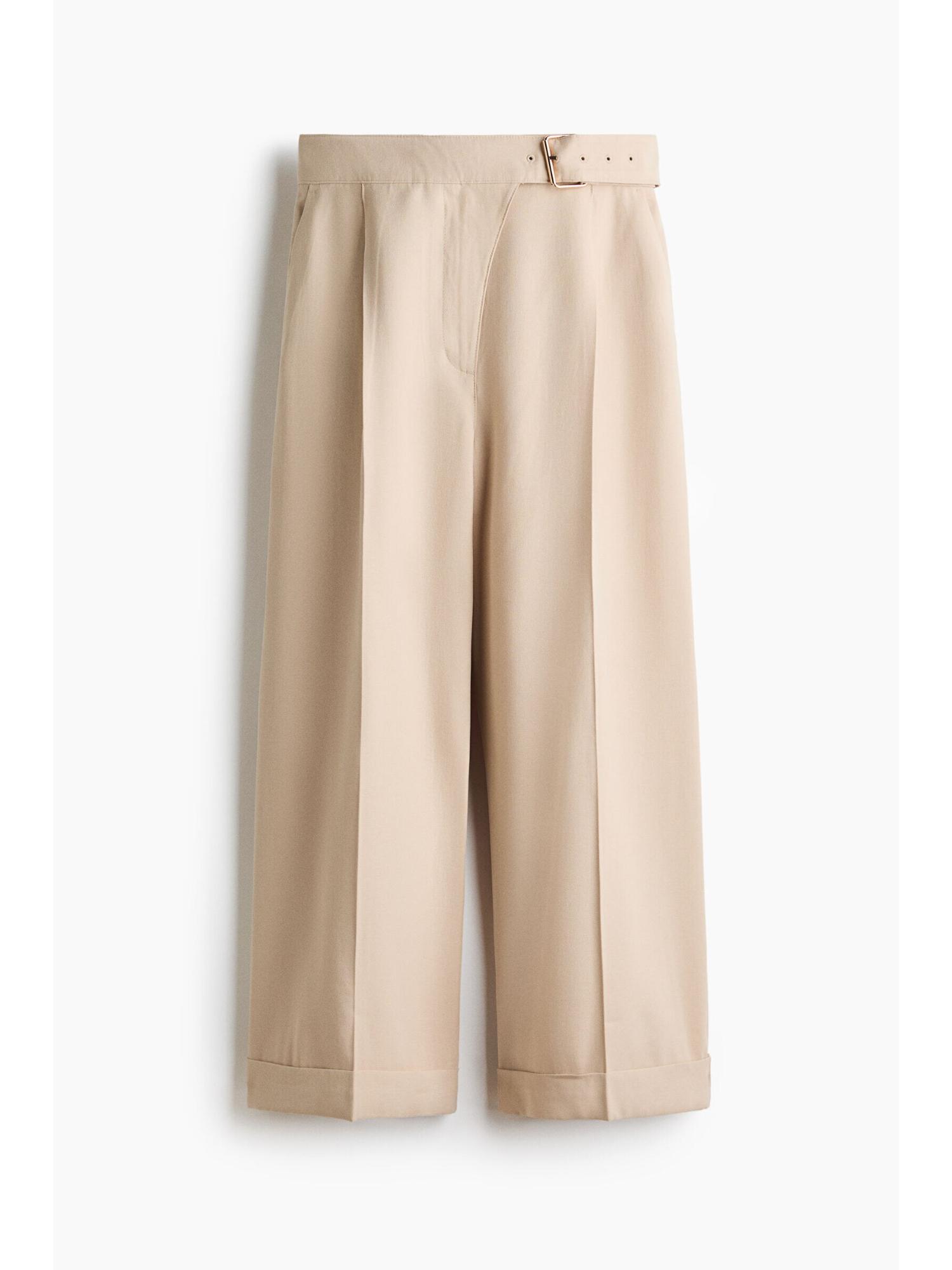 h&m Women Beige Straight Belted Trousers-picture-25