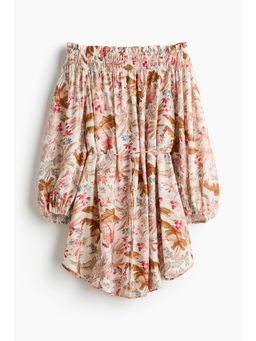 H&M - Women Beige Oversized Off-The-Shoulder Dress