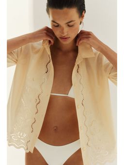 H&M - Women Yellow Broderie Anglaise Cotton Beach Shirt