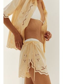 H&M - Women Yellow Broderie Anglaise Cotton Beach Shorts