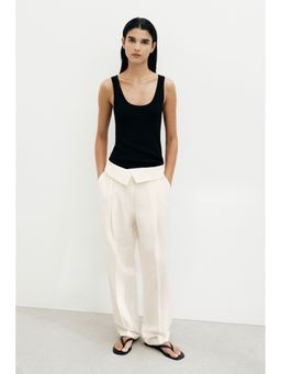 H&M - Women White Foldover-Waist Linen-Blend Trousers