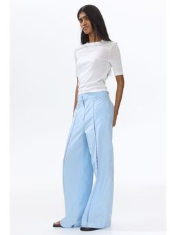 H&M - Women Blue Lace-Inset Cotton Trousers
