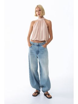 H&M - Women Beige Bubble-Hem Top
