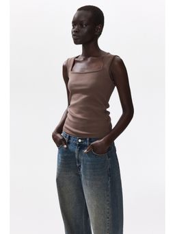 H&M - Women Grey Ribbed Square-Neck Vest Top